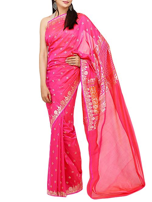 PINK COURTYARD pink handloom jacquard saree - 14487510 - Very Small Image - 1
