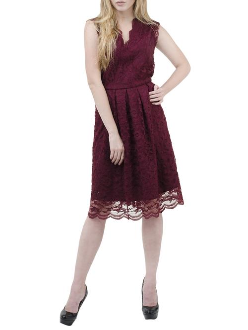 maroon net aline dress - 14487542 - Very Small Image - 1
