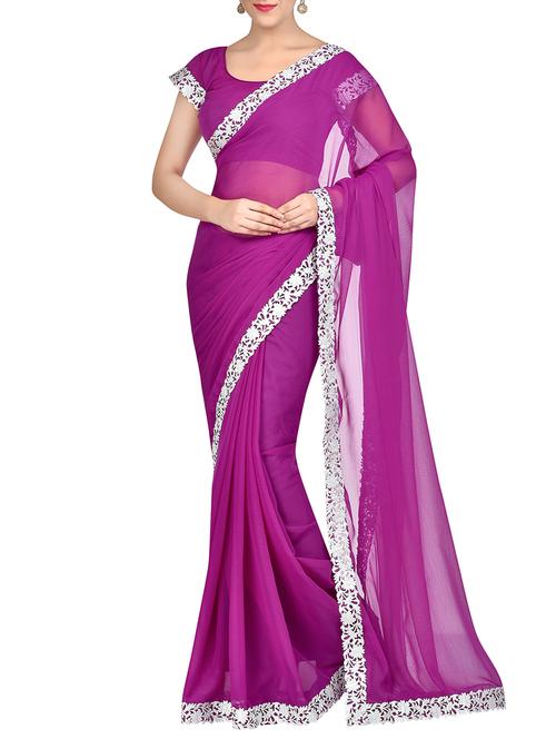 Magenta bordered saree - 14487570 - Very Small Image - 1