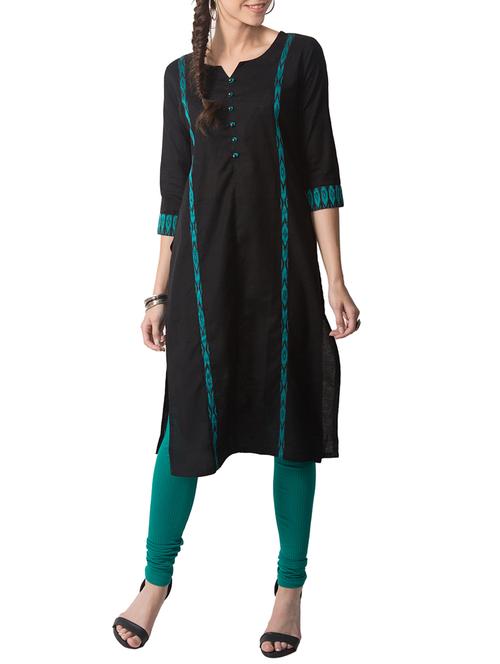 black cotton straight kurta - 14487678 - Very Small Image - 1