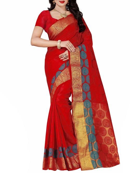 red woven saree with blouse - 14487681 - Very Small Image - 1