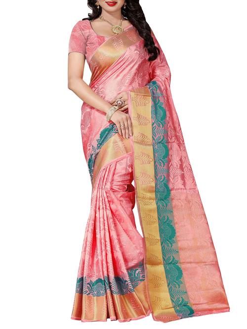 pink woven saree with blouse - 14487690 - Very Small Image - 1