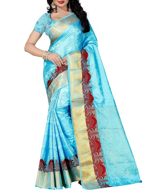 sky blue woven saree with blouse - 14487691 - Very Small Image - 1