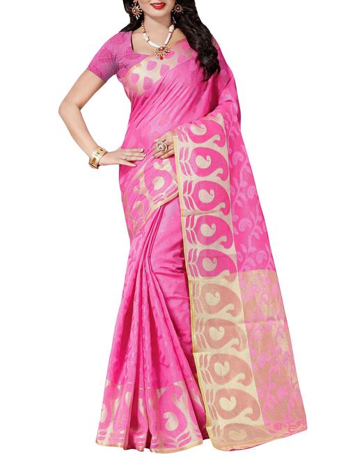 pink woven saree with blouse - 14487700 - Very Small Image - 1