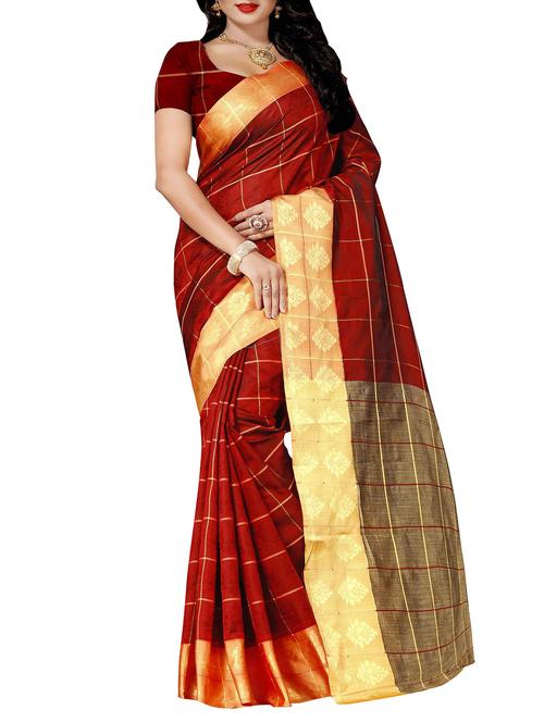 red woven saree with blouse - 14487708 - Very Small Image - 1