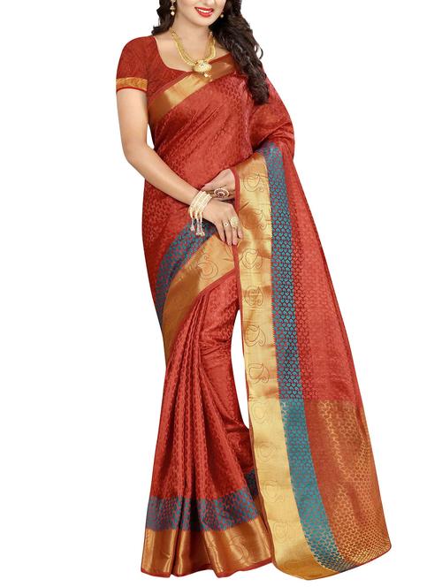 red woven saree with blouse - 14487721 - Very Small Image - 1