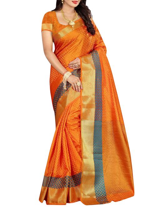 orange woven saree with blouse - 14487724 - Very Small Image - 1