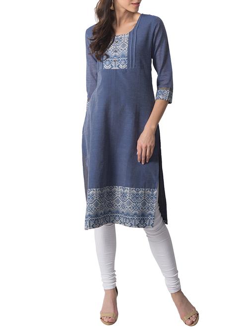 blue cotton straight kurta - 14487870 - Very Small Image - 1