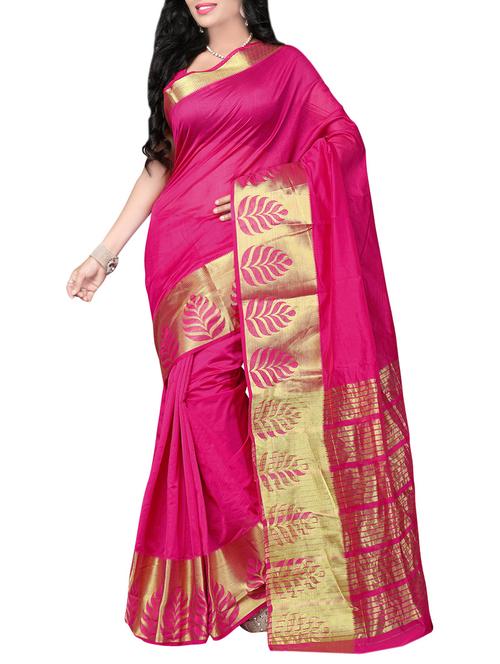 pink bordered saree with blouse - 14487875 - Very Small Image - 1