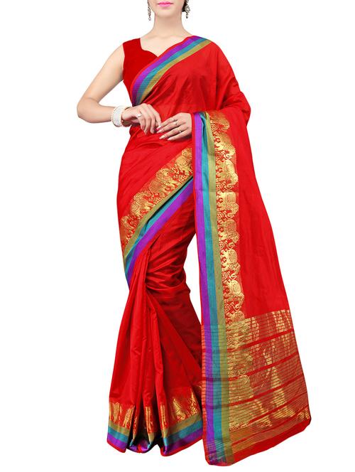 red bordered saree with blouse - 14487883 - Very Small Image - 1