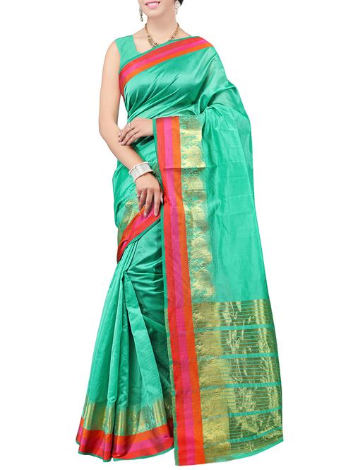 green bordered saree with blouse - 14487888 - Very Small Image - 1