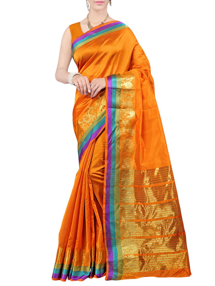 orange bordered saree with blouse - 14487890 - Zoom Image - 1