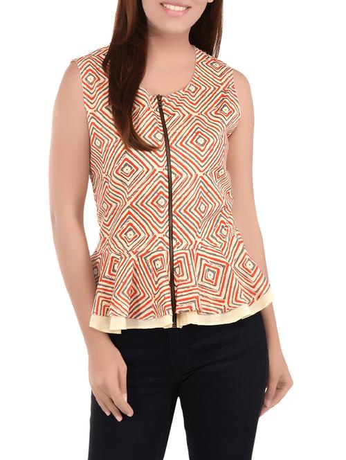 orange printed peplum top - 14487940 - Very Small Image - 1