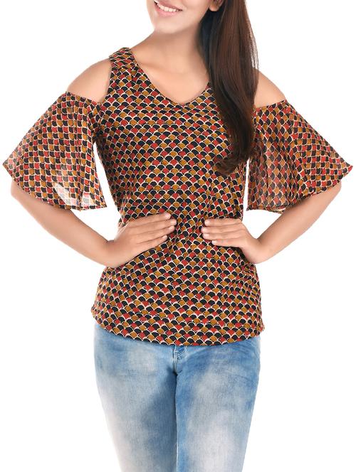 brown cold shoulder top - 14487947 - Very Small Image - 1