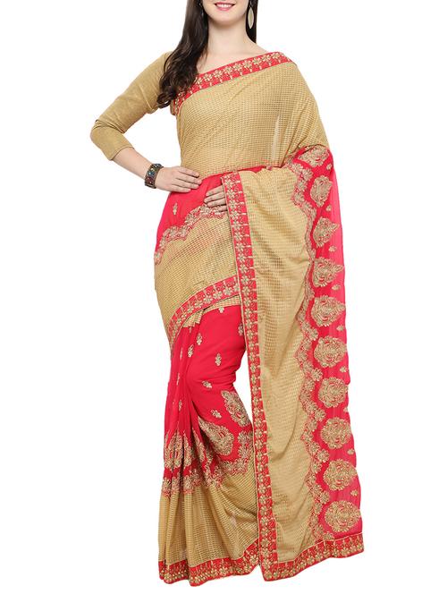 beige embroidered saree with blouse - 14487958 - Very Small Image - 1