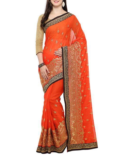 orange embroidered saree with blouse - 14487968 - Very Small Image - 1