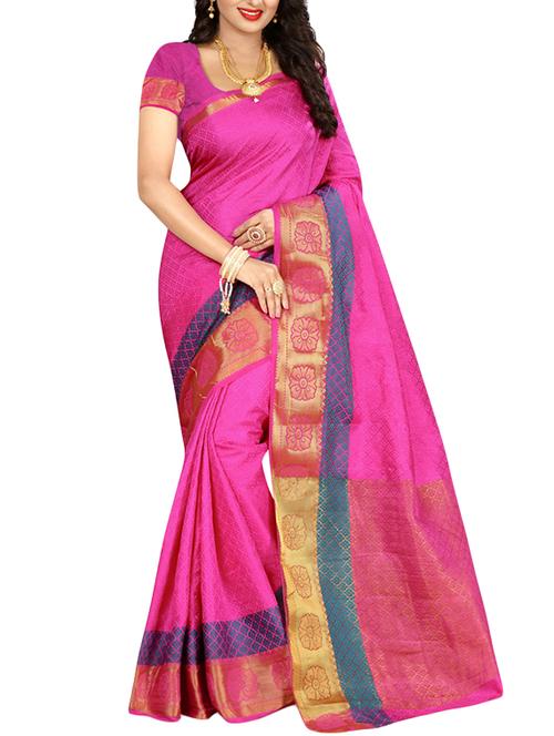 pink poly cotton woven saree with blouse - 14488362 - Very Small Image - 1