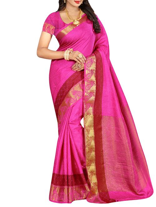 pink poly cotton woven saree with blouse - 14488371 - Very Small Image - 1