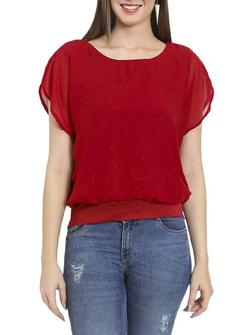 red georgette blouson top - 14488391 - Very Small Image - 1