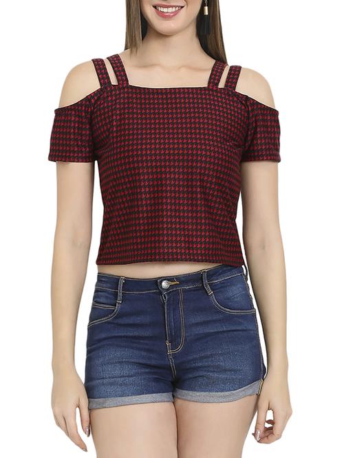 maroon printed crop top - 14488394 - Standard Image - 1