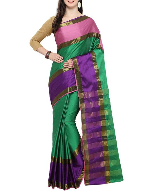 green woven saree with blouse - 14488444 - Very Small Image - 1