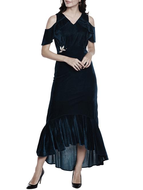 blue solid high-low dress - 14488881 - Very Small Image - 1