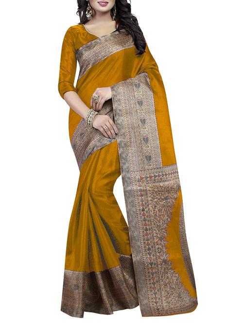 yellow cotton printed saree with blouse - 14489002 - Very Small Image - 1