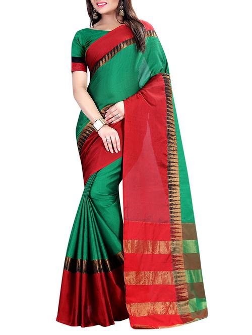 green bordered saree with blouse - 14489015 - Very Small Image - 1