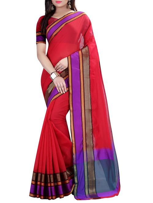 red bordered saree with blouse - 14489018 - Very Small Image - 1
