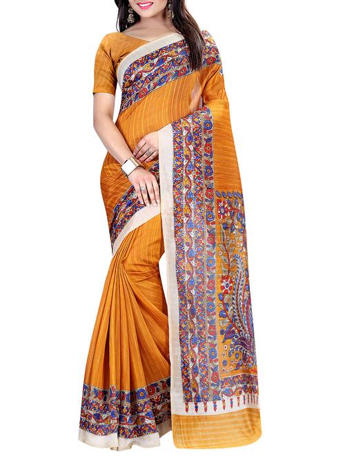 orange printed saree with blouse - 14489021 - Very Small Image - 1