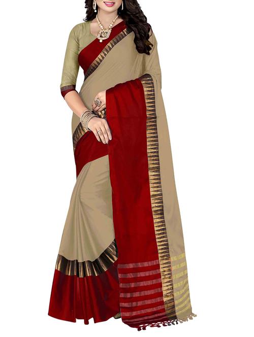 beige bordered saree with blouse - 14489023 - Very Small Image - 1