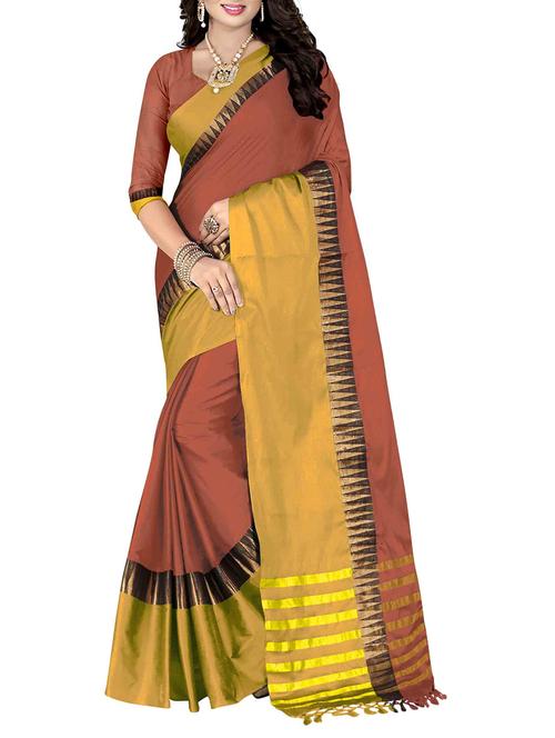 orange bordered saree with blouse - 14489025 - Very Small Image - 1