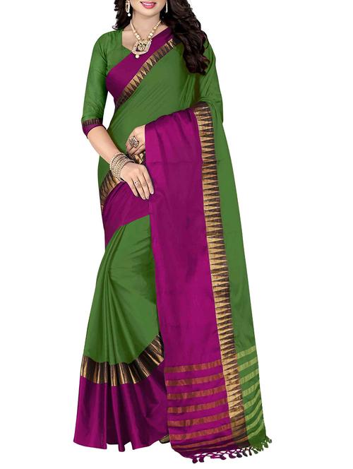 green bordered saree with blouse - 14489027 - Very Small Image - 1