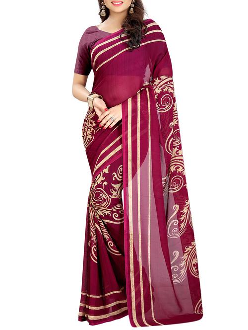 Magenta printed saree with blouse - 14489048 - Very Small Image - 1