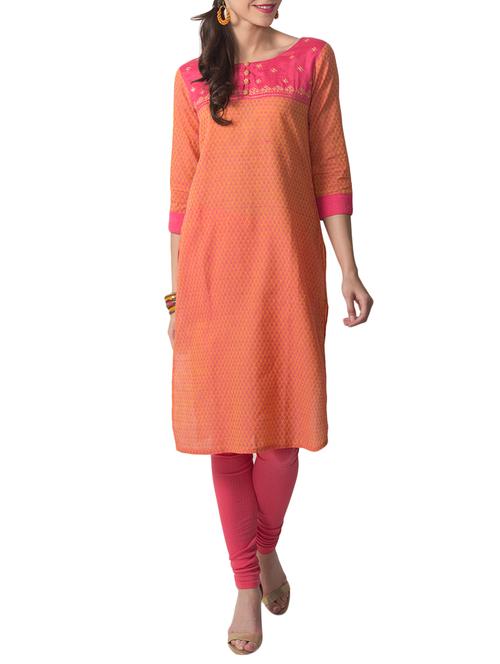orange cotton straight kurta - 14489461 - Very Small Image - 1