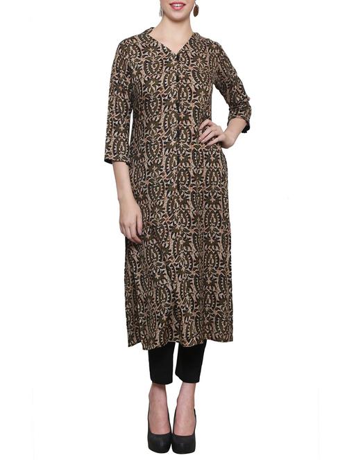 brown cotton straight kurta - 14489596 - Very Small Image - 1
