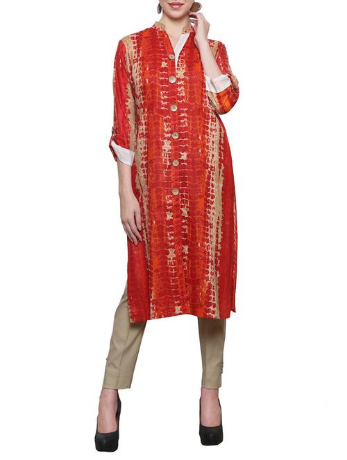 red cotton straight kurta - 14489602 - Very Small Image - 1