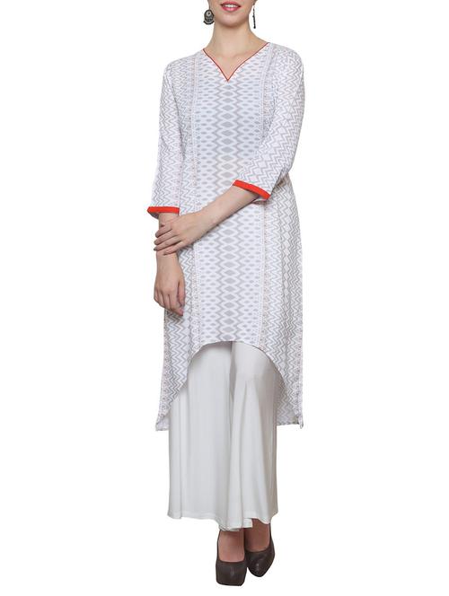 white rayon high low kurta - 14489605 - Very Small Image - 1