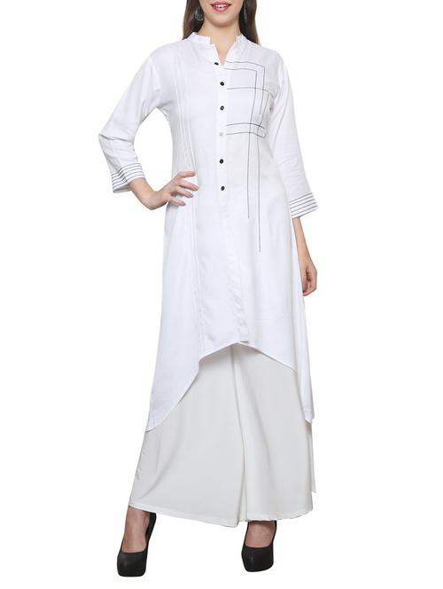white rayon asymmetric kurta - 14489609 - Very Small Image - 1