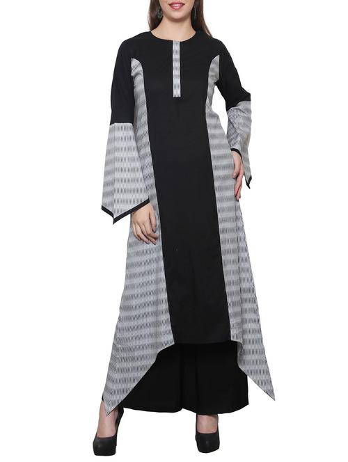 black cotton asymmetric kurta - 14489611 - Very Small Image - 1