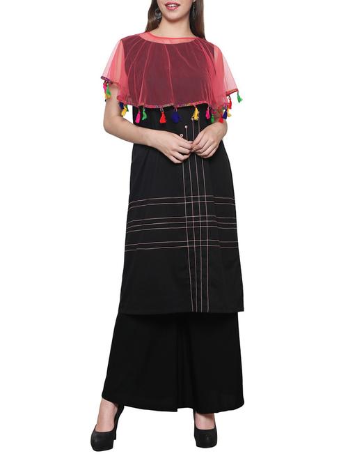 black cotton aline kurta - 14489614 - Very Small Image - 1