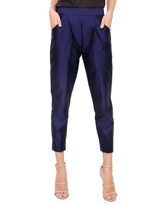 navy blue silk blend cigarette pant - 14489617 - Very Small Image - 1