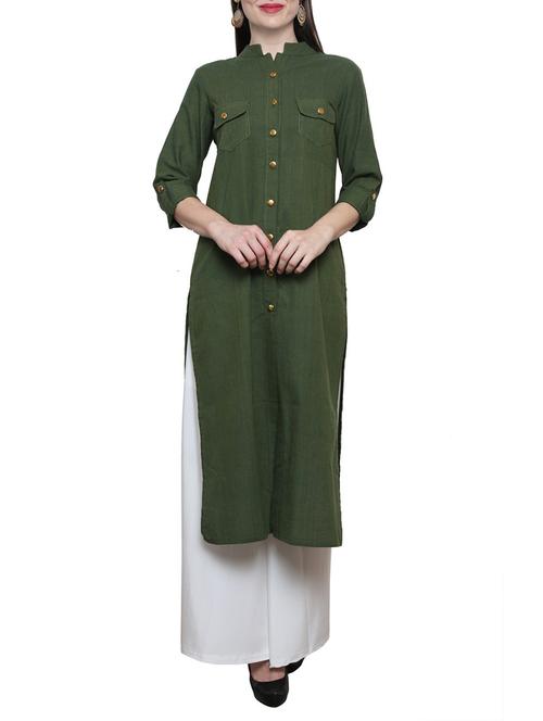 green cotton straight kurta - 14489626 - Very Small Image - 1
