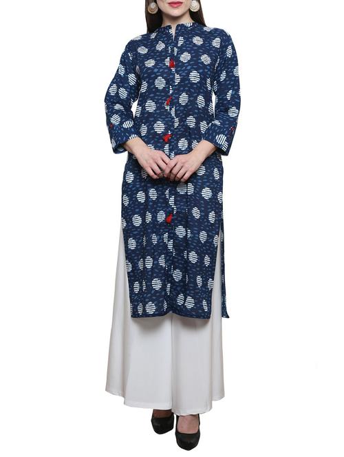 blue cotton straight kurta - 14489630 - Very Small Image - 1