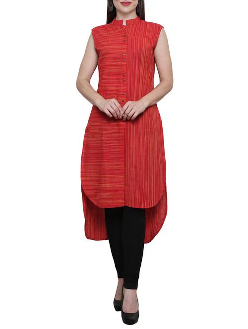 red cotton high low kurta - 14489635 - Very Small Image - 1