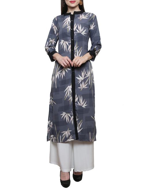 grey crepe straight kurta - 14489640 - Very Small Image - 1