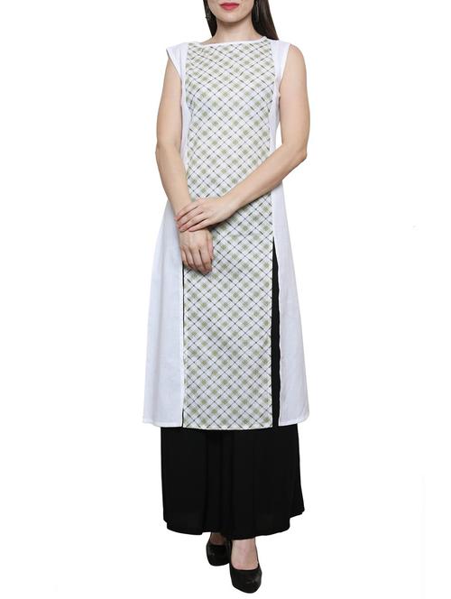 white cotton straight kurta - 14489642 - Very Small Image - 1