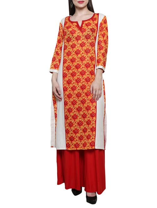 red cotton straight kurta - 14489643 - Very Small Image - 1