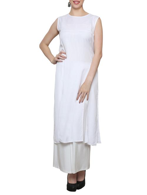 white rayon aline kurta - 14489648 - Very Small Image - 1