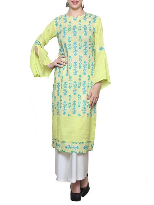 green cotton aline kurta - 14489649 - Very Small Image - 1